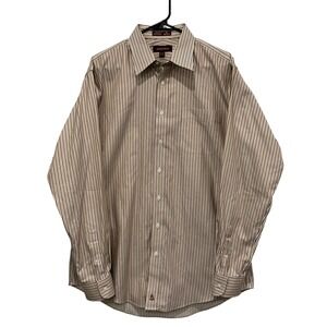 Nordstrom Smartcare Mens Tailored Fit Striped Dress Shirt 16.5 36 Brown Tan